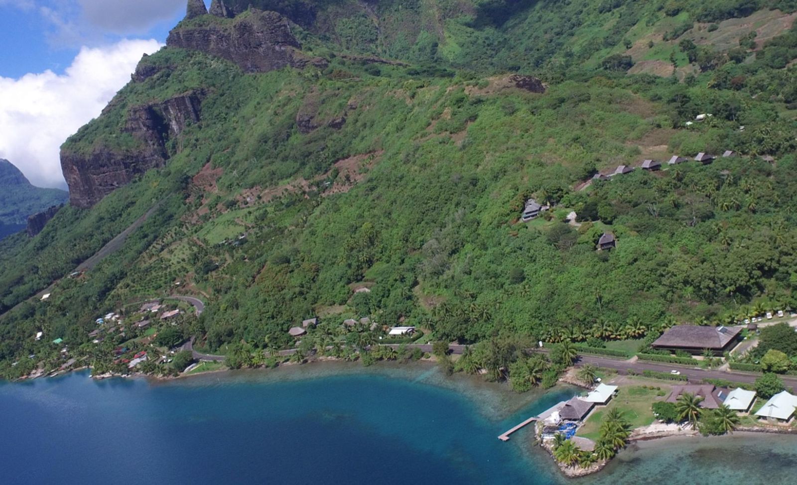 Aerial view of the Gump South Pacific Research Station, Mo'orea